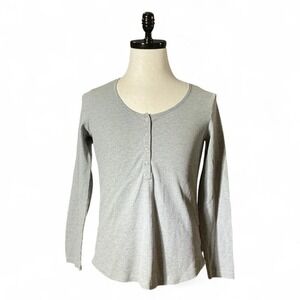 Eddie Bauer Womens Grey Thermal Ribbed Long Sleeve‎ Henley Shirt Size M